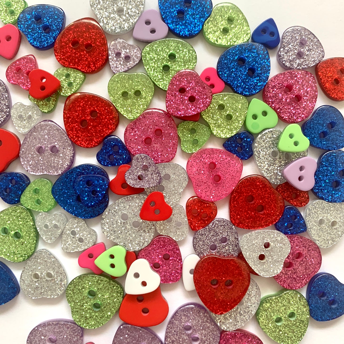 15mm Glitter Heart Buttons | EN71, REACH & Annex II Compliant
