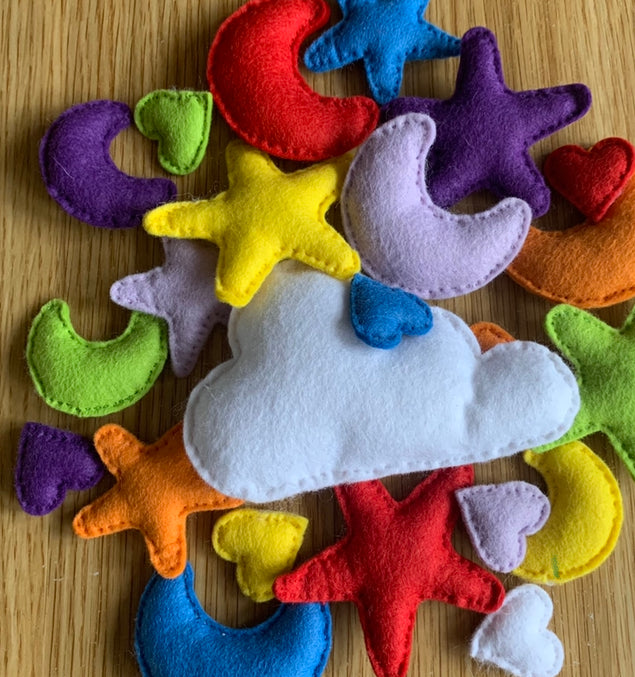 Stars and Moon Pre-Cut Felt shapes - Rainbow