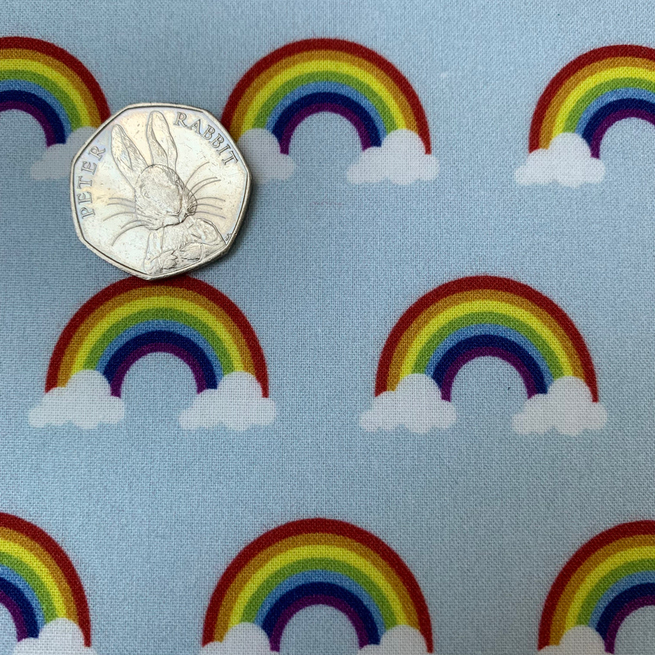 Fabric Felt Sheet - Rainbows on Blue