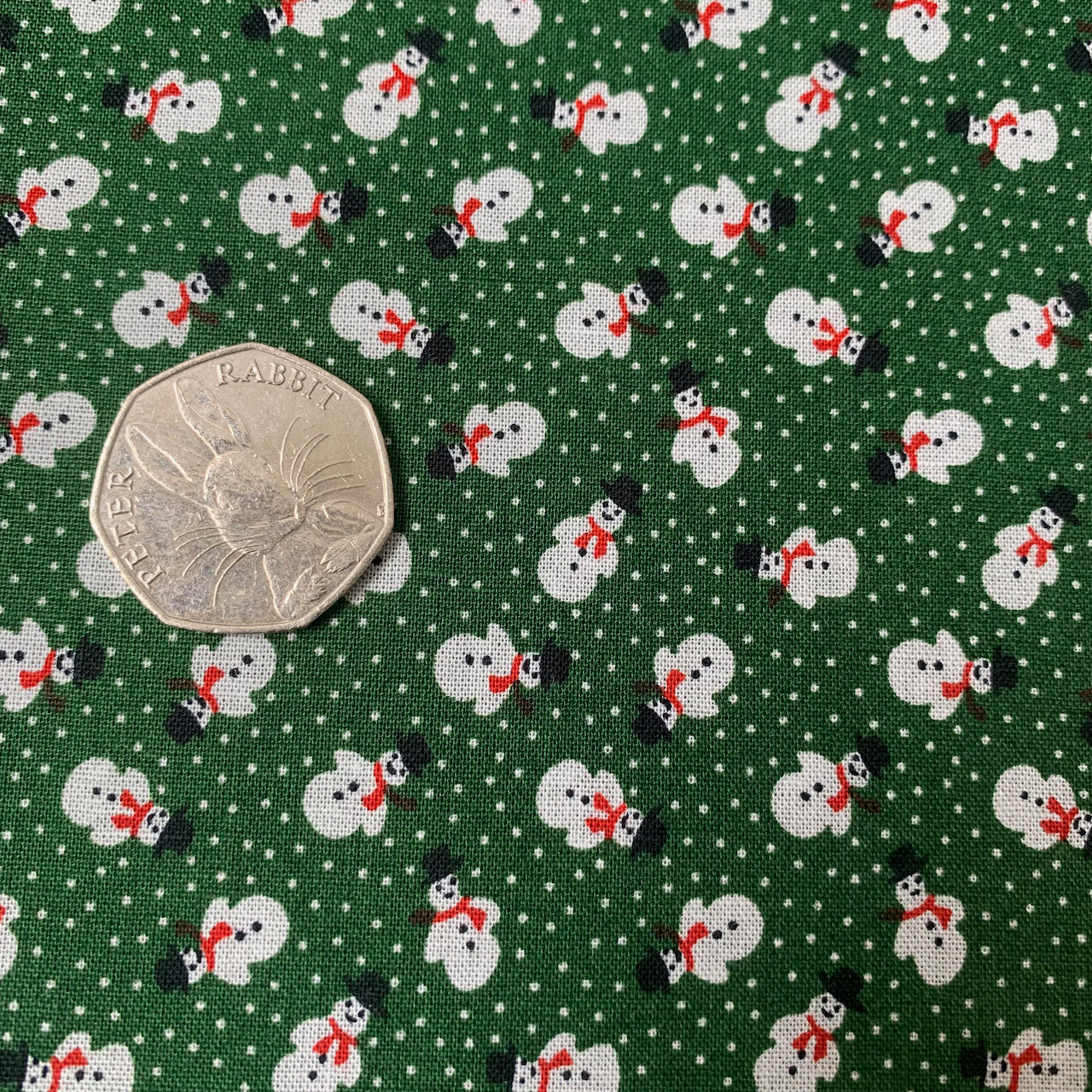 Fabric Felt - Mini Snowmen on Green