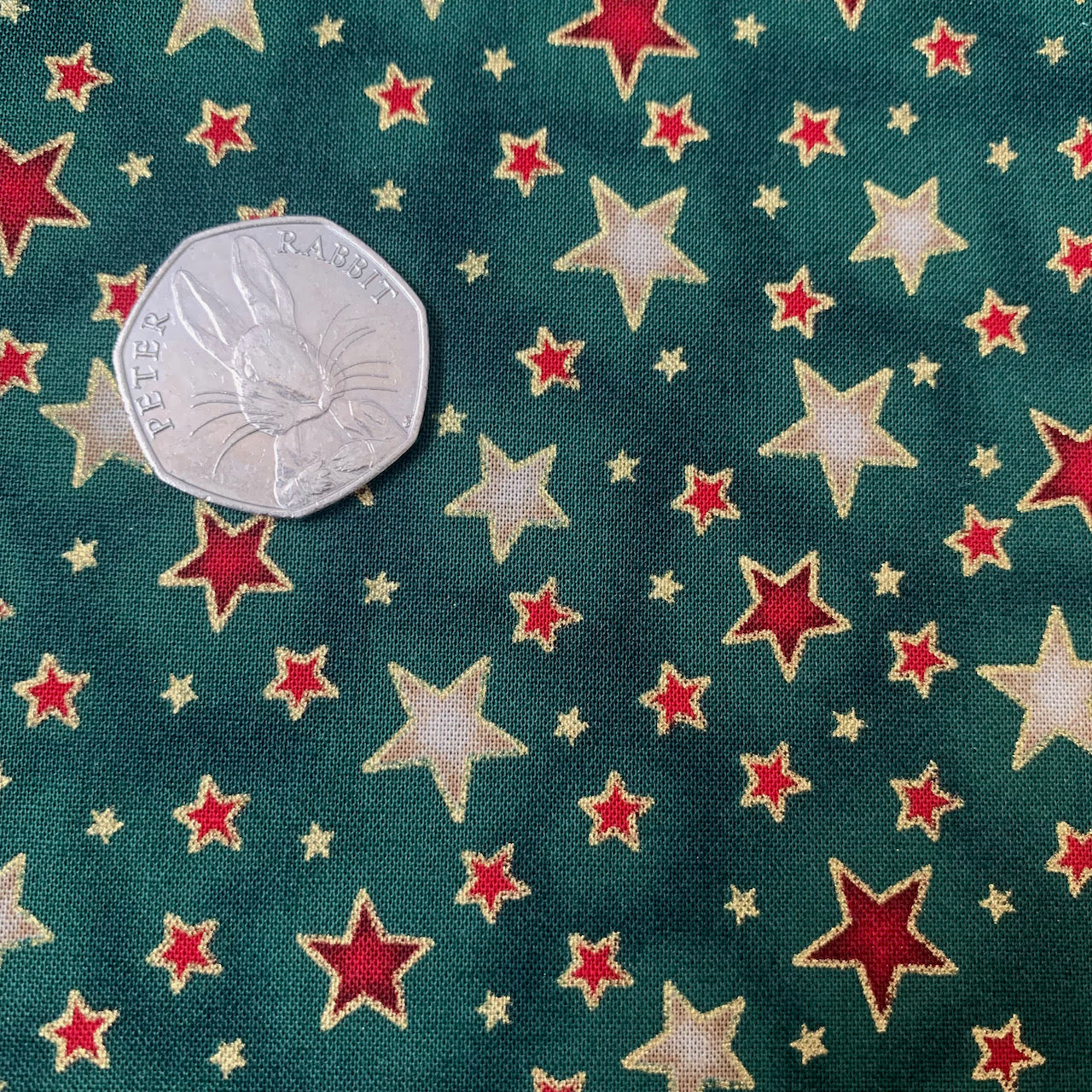 Fabric Felt - Christmas Stars on Green