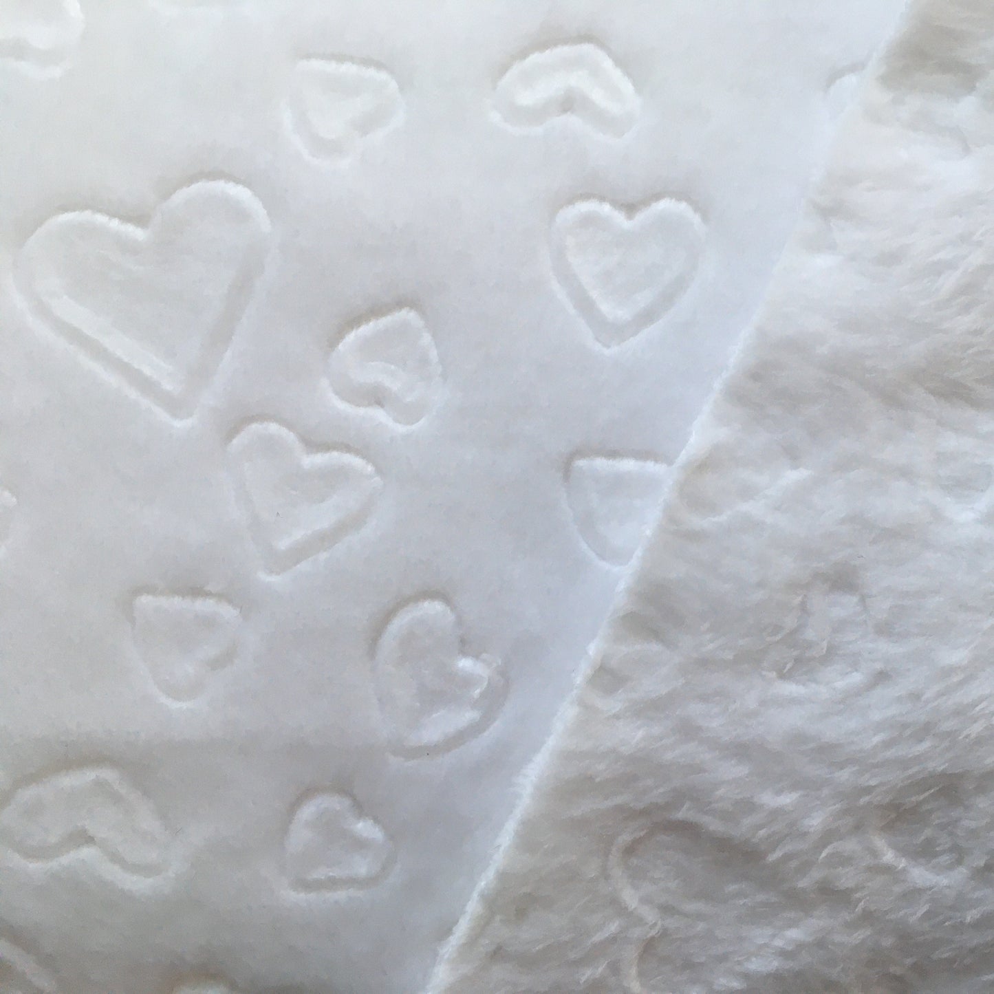 Double sided Heart Embossed Cuddle Fleece - White