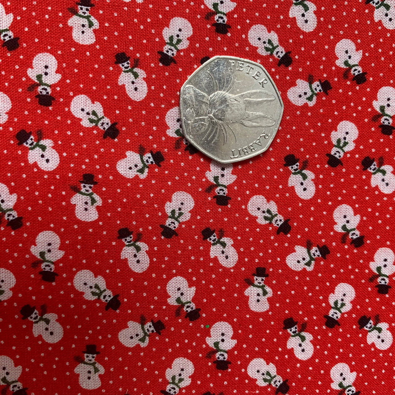 Fabric Felt - Mini Snowmen on Red