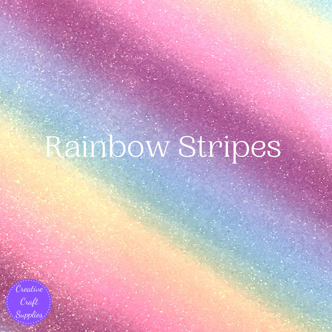 Shimmer Fine Glitter Fabric - Rainbow Stripes